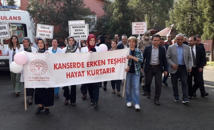 Doğankent'te meme kanseri için yürüyüş düzenlendi