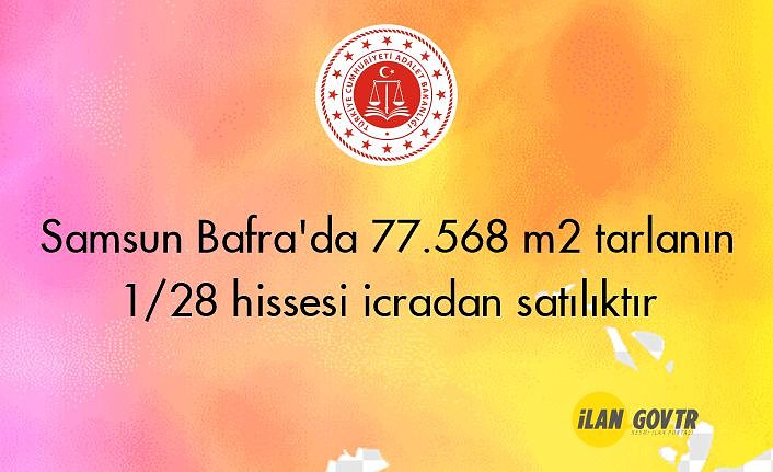 Samsun Bafra'da 77.568 m² tarlanın 1/28 hissesi icradan satılıktır