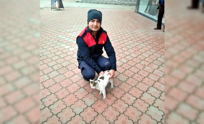Karabük'te mazgal boşluğuna düşen yavru kedi kurtarıldı