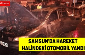 Samsun'da hareket halindeki otomobil yandı