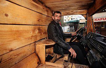 Trabzonlu inşaat ustası hurda malzemelerle ahşap kamyonet yaptı