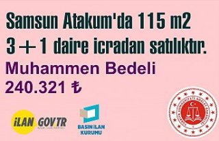 Samsun Atakum'da 115 m2 3+1 daire icradan satılıktır