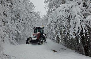 Sinop'ta köylüler karla mücadele ekiplerine traktörleriyle...
