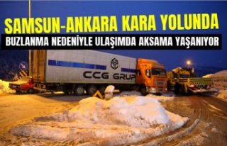 Samsun-Ankara kara yolunda buzlanma nedeniyle ulaşımda...