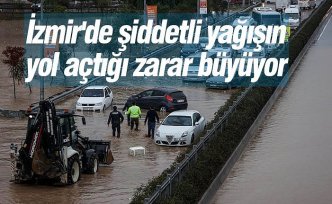 İzmir'de şiddetli yağışın yol açtığı zarar büyüyor