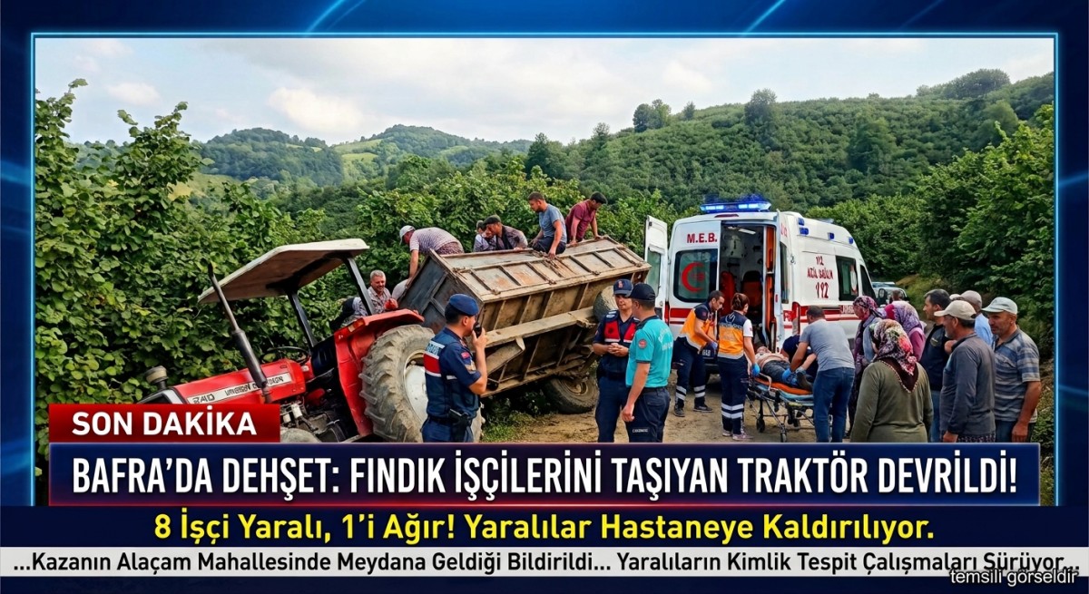 Bafra’da Fındık İşçilerini Taşıyan Traktör Devrildi: 8 Yaralı