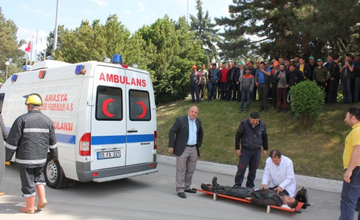 Amasya Şeker Fabrikasında sivil savunma ve yangın tatbikatı