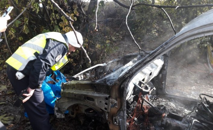 Devrek'te park halindeki araç yandı