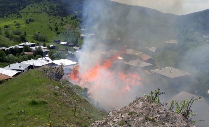Köyde çıkan yangında 7 ev kullanılamaz hale geldi