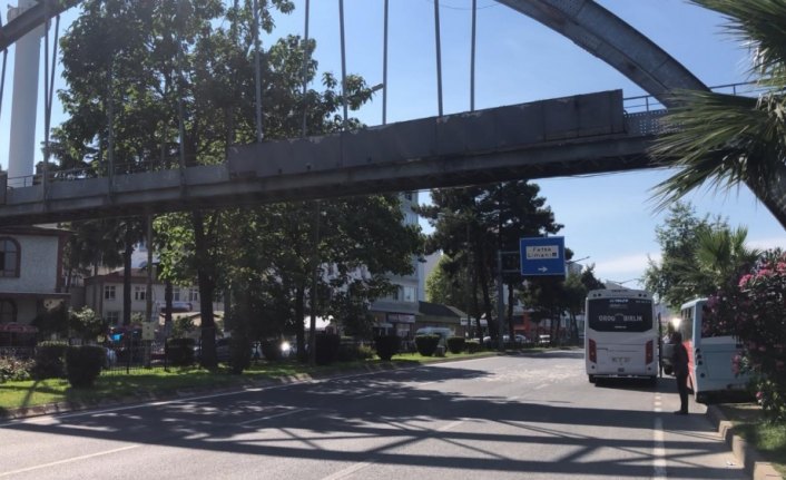 Ordu'da damperi açılan kamyon üst geçide çarptı