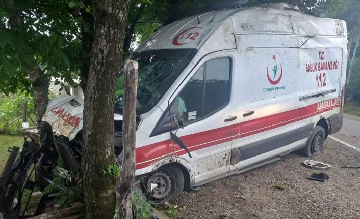 Ordu'da hasta taşıyan ambulans ağaca çarptı: 4 yaralı