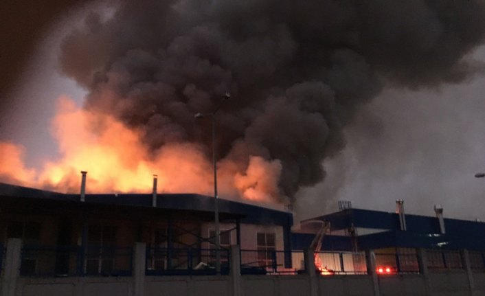 Düzce'de fabrikada çıkan yangın söndürülmeye çalışılıyor