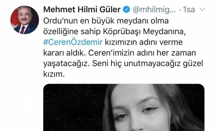 Ordu'da Ceren Özdemir'in ismi yaşatılacak