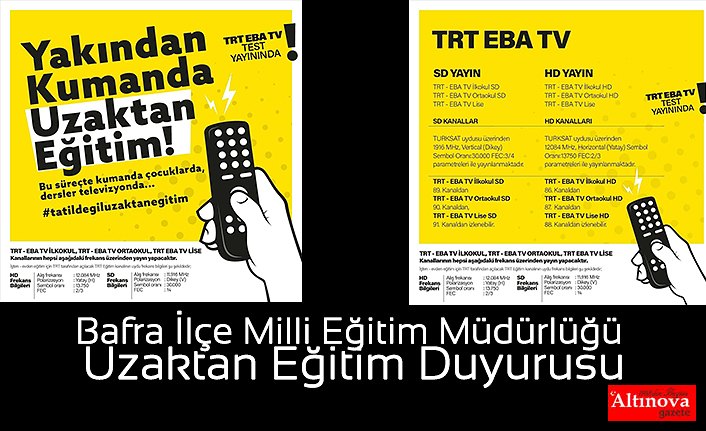 Bafra İlçe Milli Eğitim Müdürlüğü Uzaktan Eğitim Duyurusu