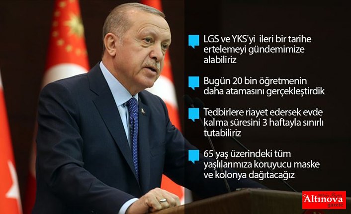 Cumhurbaşkanı Erdoğan: Mecburiyeti olmayan hiçbir vatandaşımız tehdit ortadan kalkana kadar evinden çıkmamalı
