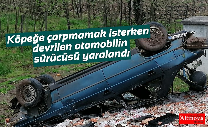 Köpeğe çarpmamak isterken devrilen otomobilin sürücüsü yaralandı