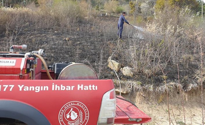 Mudurnu'da mezarlıkta yangın çıktı