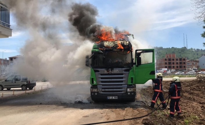 Ordu'da park halindeki tır yandı