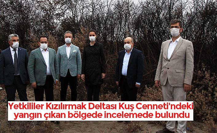 Yetkililer Kızılırmak Deltası Kuş Cenneti'ndeki yangın çıkan bölgede incelemede bulundu