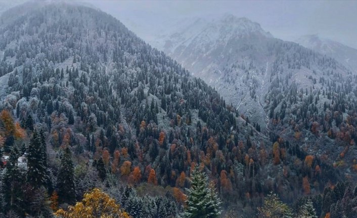 Rize'de kar yağışı yüksek kesimlerde etkili oluyor