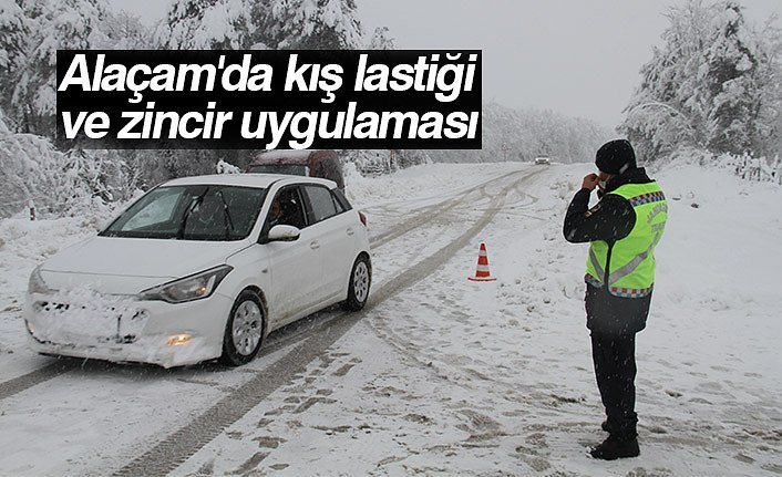 Alaçam'da kış lastiği ve zincir uygulaması
