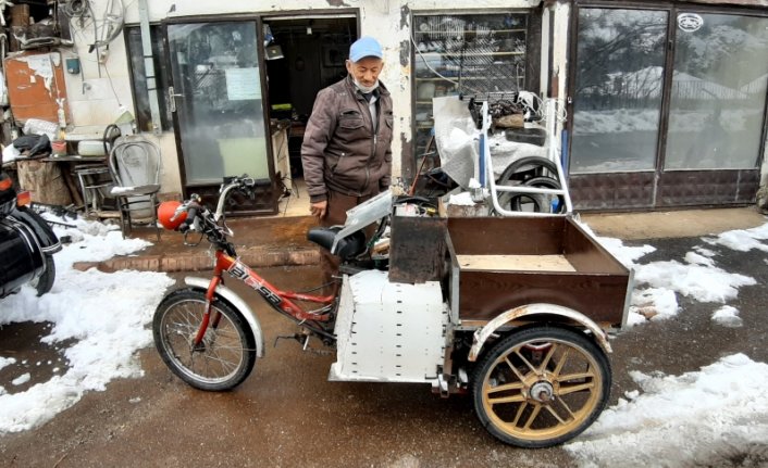 Bolulu motor ustası üç tekerlekli bisiklete motor taktı
