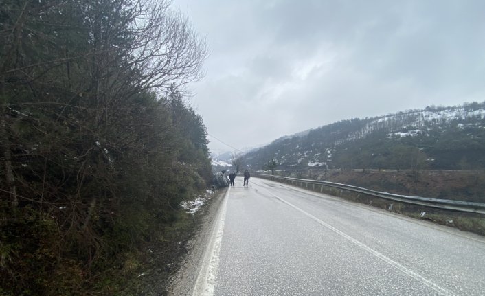 Düzce'de devrilen minibüsün sürücüsü yaralandı