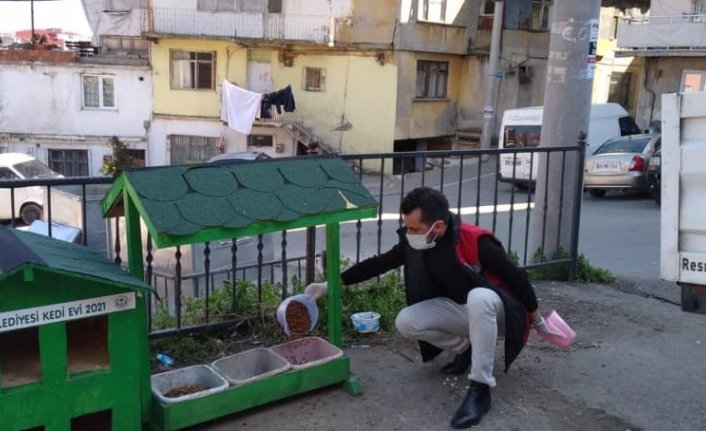 Giresun'da sokaklara hayvanlar için mama ve su kapları yerleştiriliyor