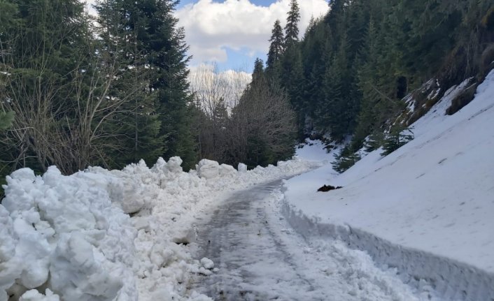Kastamonu'da ekipler, ilkbaharda karla mücadele çalışması yaptı