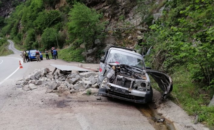 Giresun'da kamyonet yol kenarındaki beton kulübeye çarptı: 2 yaralı