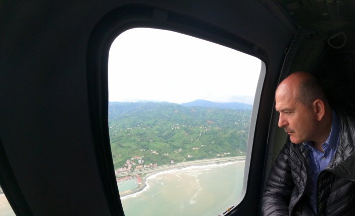 İçişleri Bakanı Süleyman Soylu, Artvin'de selin etkili olduğu alanları havadan inceledi