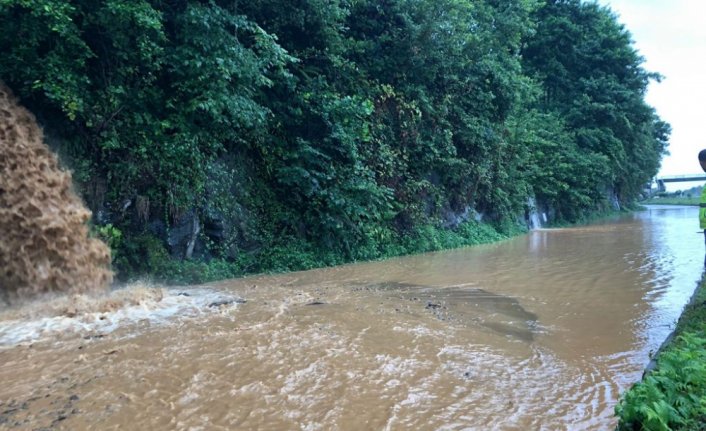 Rize'nin Pazar ilçesinde sağanak dolayısıyla dere taştı