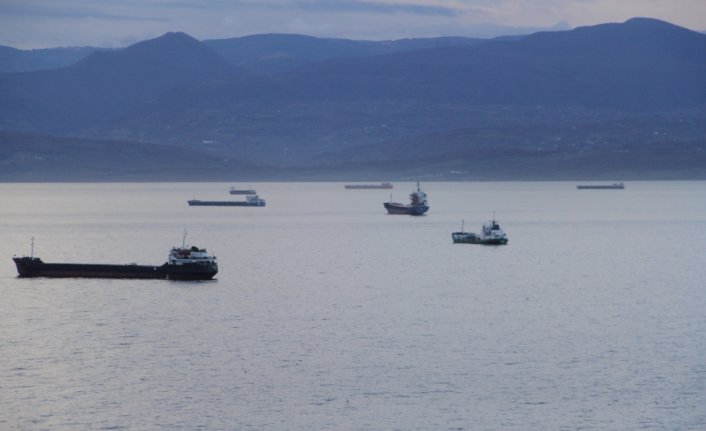 Karadeniz'de beklenen fırtınadan kaçan yük gemileri Sinop'un doğal limanına sığındı