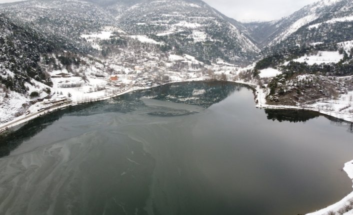 Bolu'daki Çubuk Gölü'nün yüzeyi buz tuttu