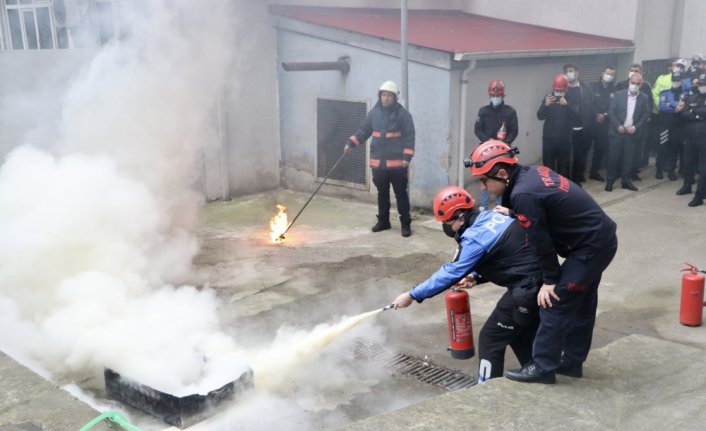 Trabzon Emniyet Müdürlüğü'nde yangın tatbikatı gerçekleştirildi