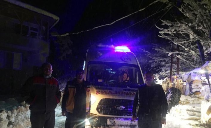 Kar nedeniyle yolu kapalı köydeki hasta ekiplerce hastaneye ulaştırıldı
