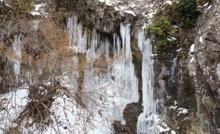 Bolu'nun yüksek kesimlerinde şelaleler buz tuttu