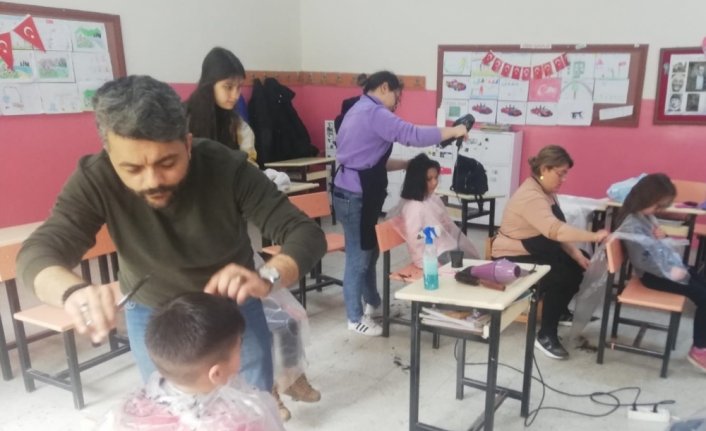 Espiye'de köy okullarındaki çocukların saç kesim ve bakımları yapıldı