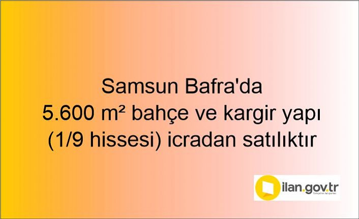 Samsun Bafra'da 5.600 m² bahçe ve kargir yapı (1/9 hissesi) icradan satılıktır