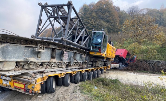 Düzce'de ağaca çarpan vinç yüklü tırın sürücüsü yaralandı