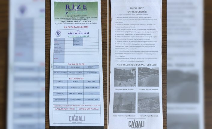 Rize Belediyesi'nden su faturalarında yer aldığı iddia edilen reklamla ilgili açıklama: