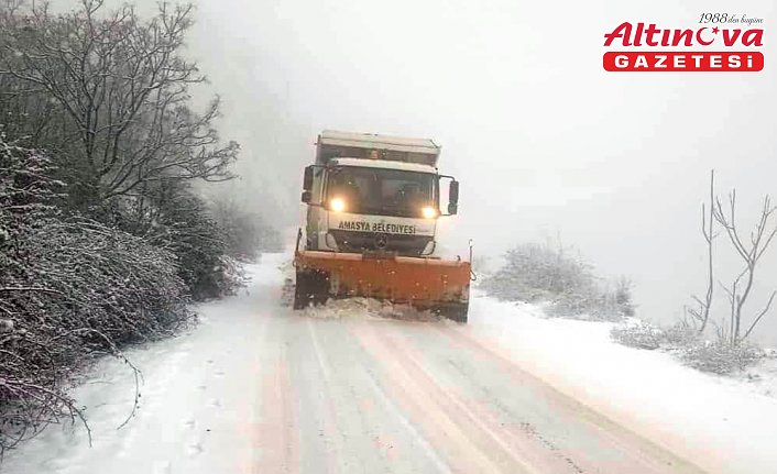 Amasya'nın yüksek kesimlerinde kar etkili oluyor