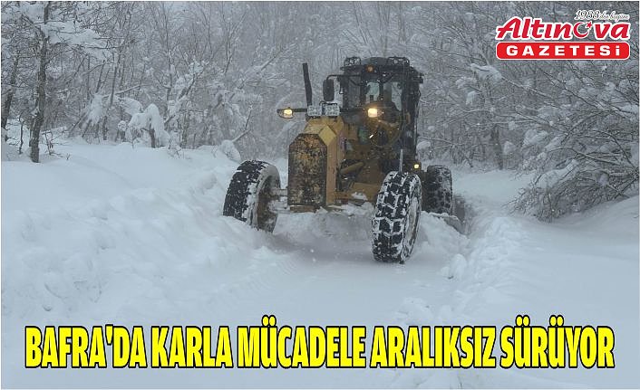 Bafra'da Karla Mücadele Aralıksız Sürüyor