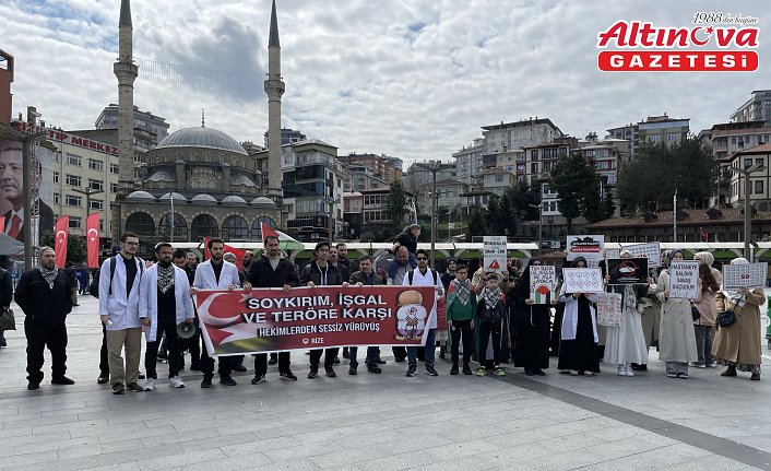 Rize'de sağlık çalışanları İsrail'in Gazze'ye saldırılarını protesto etti