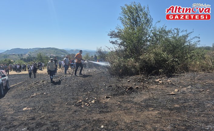 Düzce'de çalılık alanda çıkan yangın söndürüldü