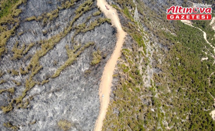 Karabük'te yanan ormanlık alan havadan görüntülendi