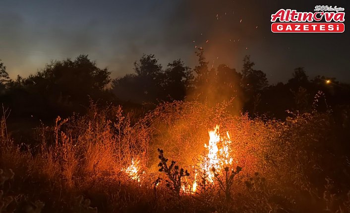 Alaçam'da çıkan örtü yangını söndürüldü