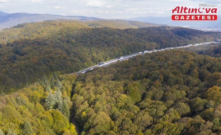 Bolu'dan geçen sürücüler sonbahar renkleri arasında yolculuk yapıyor