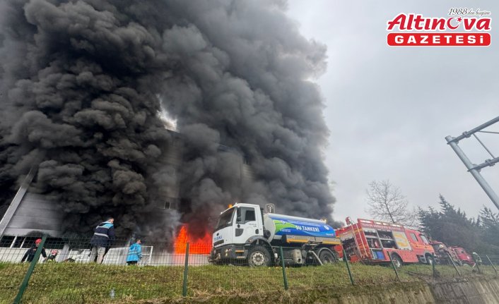 Trabzon'da fındık fabrikasının deposunda çıkan yangına müdahale ediliyor