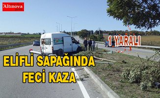 Lastiği patlayan minibüs elektrik direğine çarptı